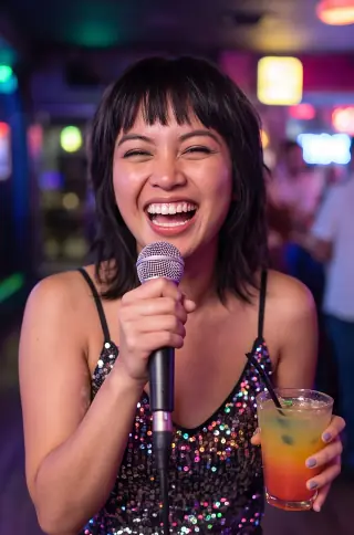 the woman with the mic